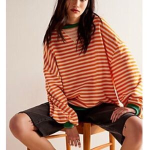 We The Free Orange and Cream Striped Crew